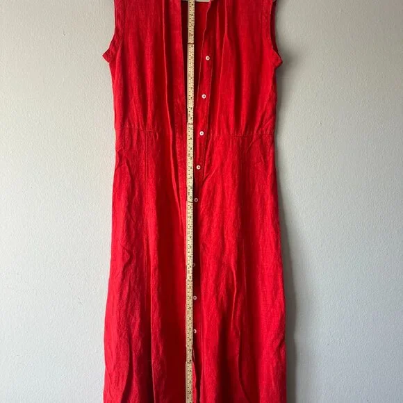 Enough About Me 100% Linen Red Maxi Dress Sleeveless Women’s 8 Made In Belarus - Picture 7 of 9